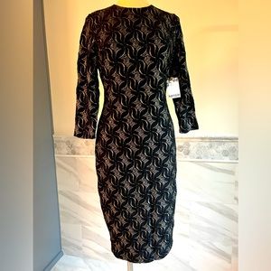 Kensie Knit Lurex Sheath Black Dress